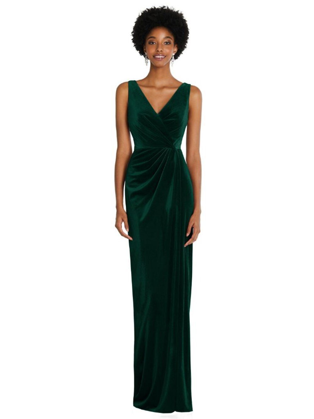 Dessy Collection Emerald Velvet Twist-Detail V-Neck Maxi Dress